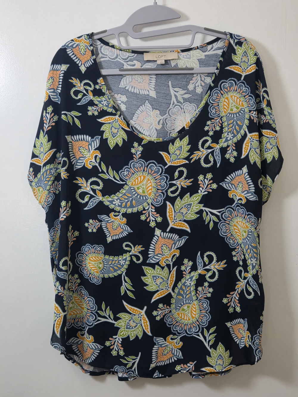 LOFT Navy Paisley Floral Short Sleeve Top